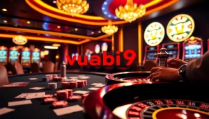 Engaging scene at vuabai9 casino with players enjoying poker and roulette in a luxurious setting.