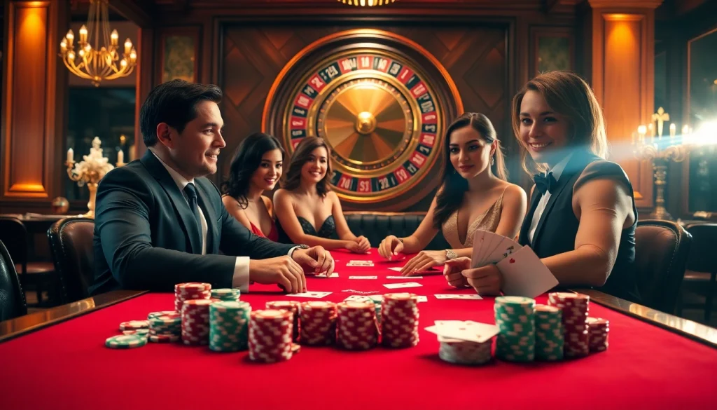 Kuwin casino scene with poker chips and cards showcasing an exciting gambling atmosphere.