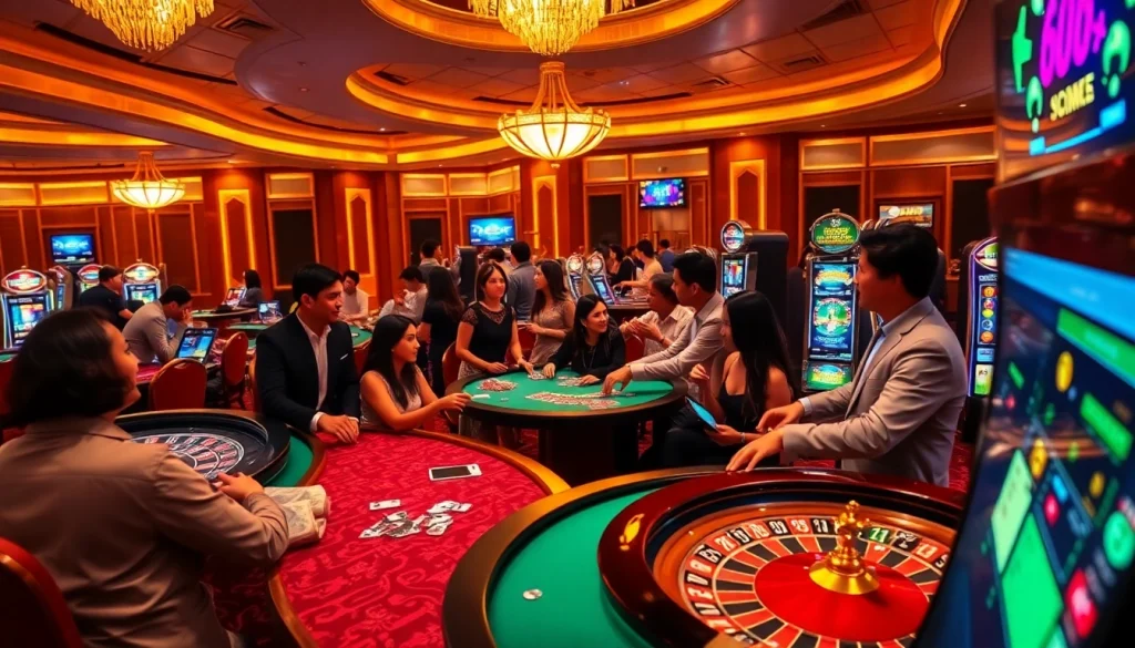 Players winning at SHBET casino with vibrant tables and exciting gaming atmosphere.