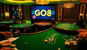 Players enjoying a high-stakes game at a luxurious casino table, featuring the keyword GO8.