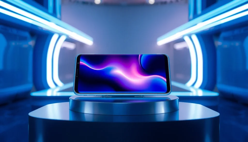 The Samsung S8 smartphone showcasing its vibrant interface in a modern tech setting.