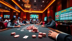 Intensely focused players enjoying a spirited game at KJC Vietnam's luxury casino table.