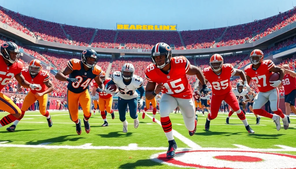 Bears vs 49ers in an intense football action scene, highlighting athleticism and teamwork.