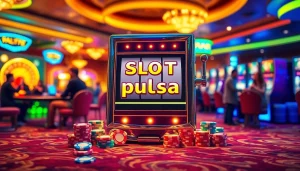 Engaging players at a luxurious casino with slot pulsa machines and vibrant chips.