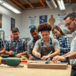 Students working together at trade schools in southern California, engaging in hands-on training.