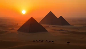 Experience the breathtaking Pyramids of Giza at sunset via https://piraminds.com/, showcasing their ancient magnificence.