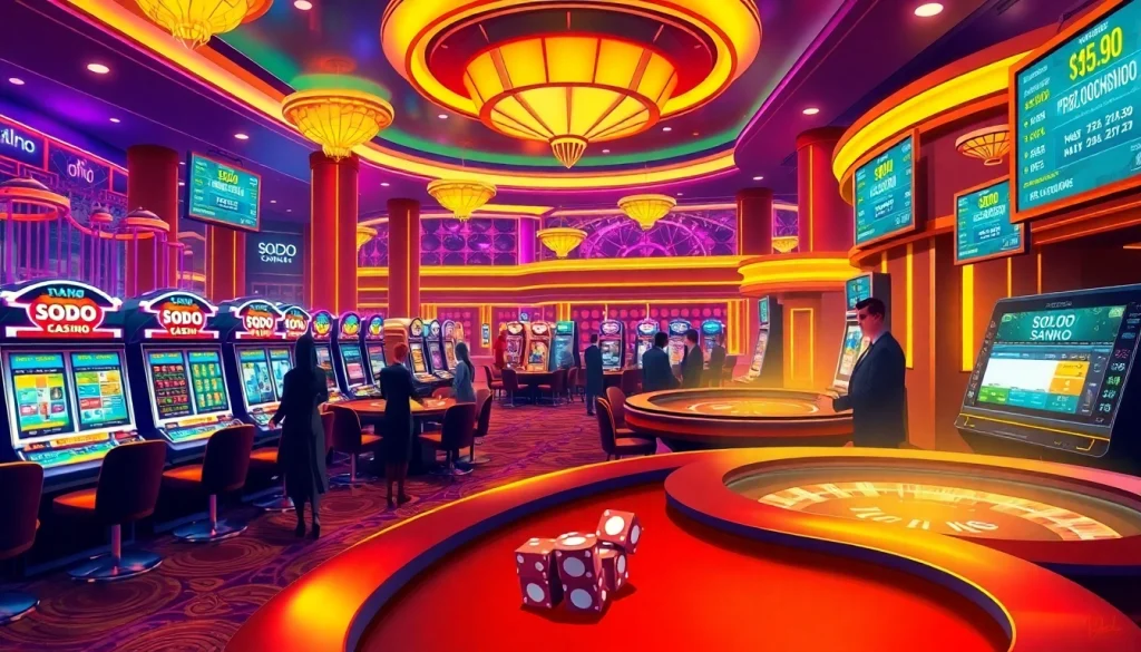 SODO CASINO players enjoying an exciting game at a vibrant casino table with colorful chips.