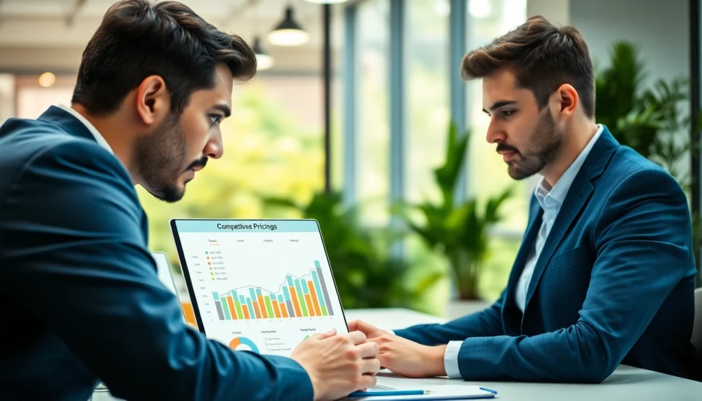Find competitor pricing illustrated through a business analyst studying competitive graphs.