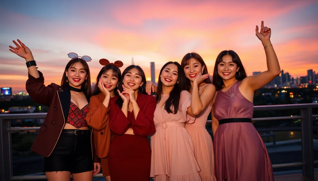 BLACKPINK news showcases members vibrant celebration with city backdrop and energetic poses.