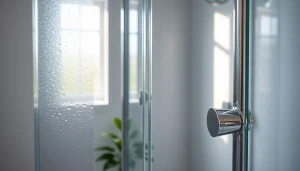 Stylish shower doors UK showcasing sleek glass design and chrome accents in a modern bathroom.
