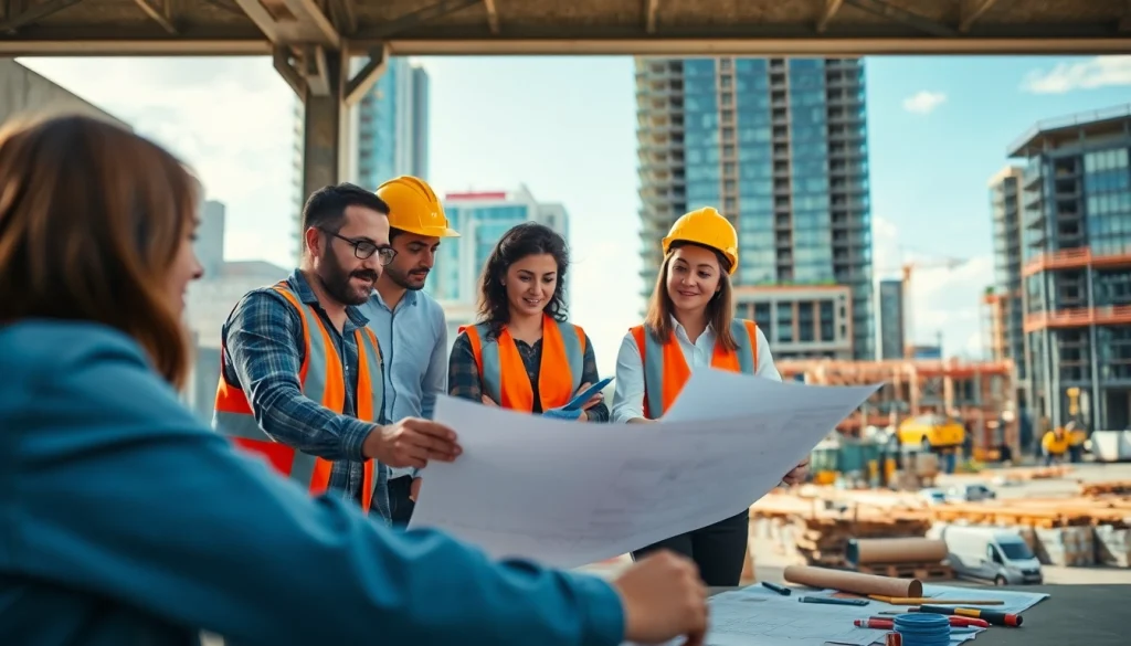 Team collaborating at a construction site in North Carolina, highlighting the construction association north carolina.