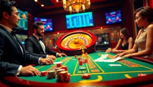 UU88 players strategizing at a luxury casino table with vibrant chips and cards.