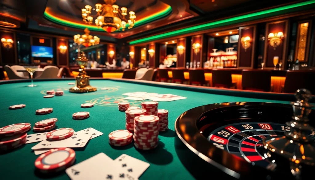Engage with hidden wiki links at an upscale poker table within a vibrant casino gaming room.