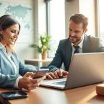 Compare Rates for Hotels while using technology in a modern workspace.