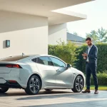 EV Charger Install Cost with a professional installation scene depicting a sleek charger and electric vehicle.