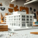 Architekturmodellbau Bremen: Ein detailliertes 3D-Modell in einem kreativen Arbeitsumfeld.
