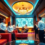 Suwon shirt room gdmc.bio featuring luxurious decor and female staff engaging with guests.