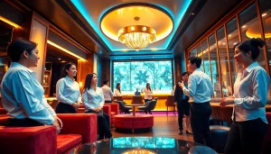 Suwon shirt room gdmc.bio featuring luxurious decor and female staff engaging with guests.