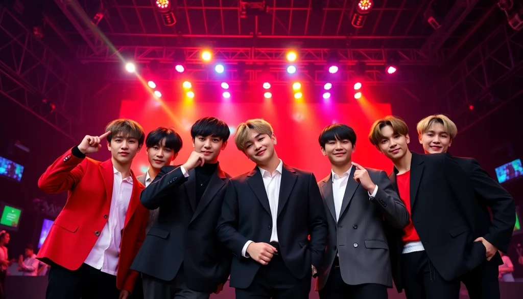 BTS members posing energetically together, showcasing their individual personalities and styles.