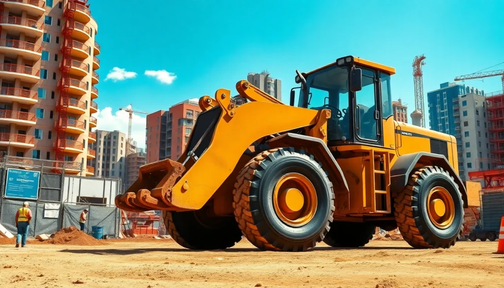 Rent wheel loaders efficiently on a dynamic construction site highlighting productivity and strength.