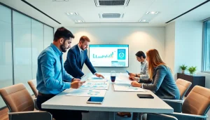 Engaging scene of acquisition planning with professionals collaborating in a bright office.