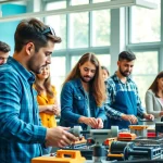 Students collaborating in a trade school classroom, practicing skills with hands-on training.