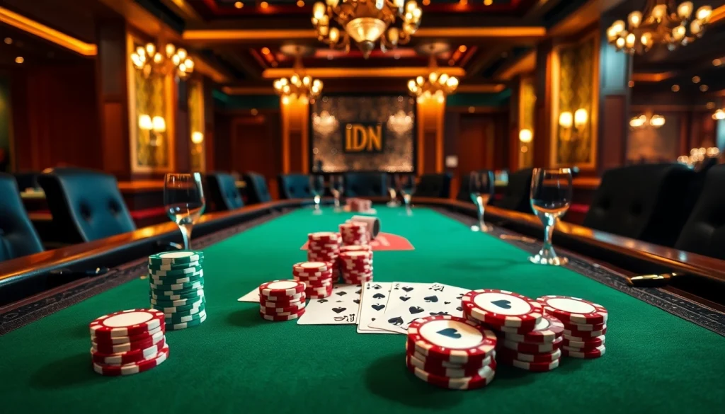 Engage in thrilling IDN poker play at a luxurious casino table filled with exciting action and strategy.