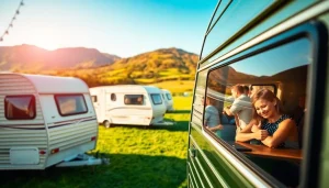 Experience Hugh Daly Caravans within a scenic outdoor environment, creating memorable family moments.