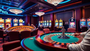 KJC COM offers an immersive gaming experience at a luxurious casino with poker tables and roulette wheels.