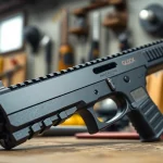 Examine the precision details of a glock slide in a modern workshop environment.