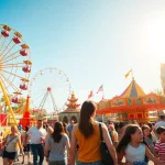 Enjoying funfair hire newcastle with families at a colorful amusement park filled with rides.