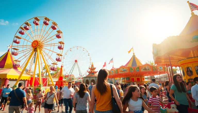 Enjoying funfair hire newcastle with families at a colorful amusement park filled with rides.