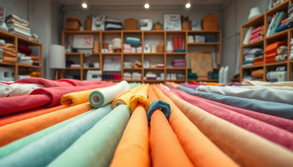 Katoen stof kopen met een variëteit aan kleuren en texturen in een stijlvol atelier.