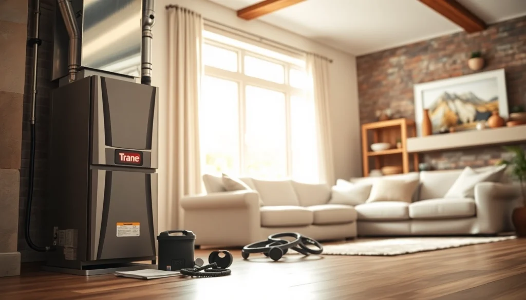 Trane furnace dealer demonstrating quality furnace installation in a cozy living room.