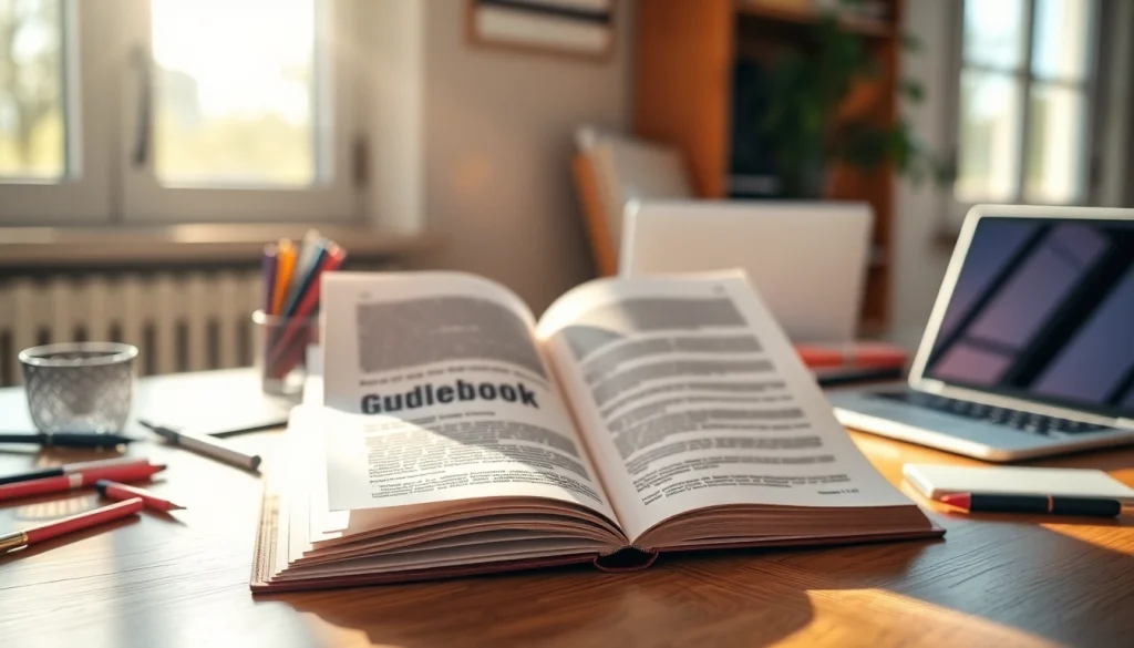 How to create an engaging workspace with a professional guidebook and warm lighting.