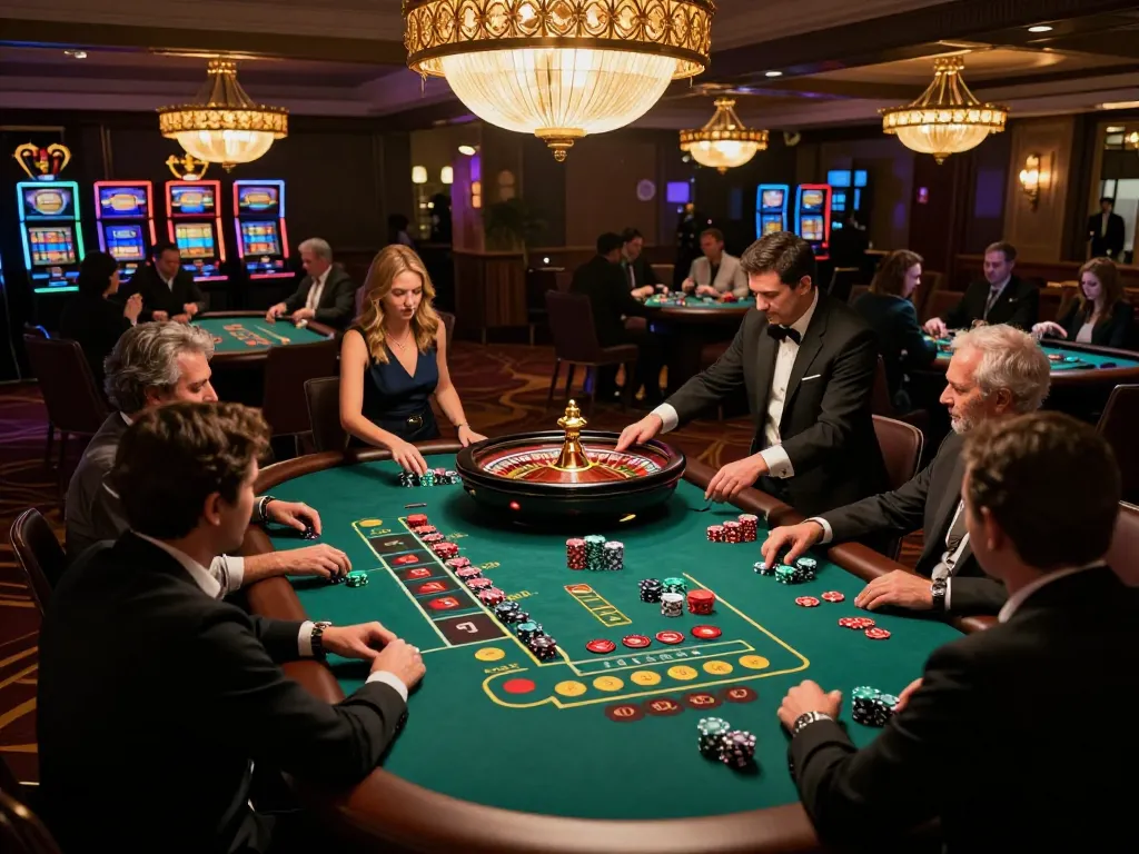 Players at the Thabet casino engaging in intense roulette betting, showcasing dynamic gameplay with vibrant chips and a spinning wheel.