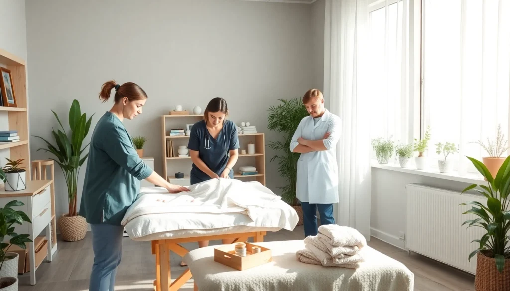 Erfahrene Therapeuten bei Osteopathie Stuttgart zeigen Behandlungen in einer modernen Praxis.