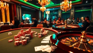 Experience the thrill of winning at nekatwinofficial.com with an exciting poker scene featuring vibrant chips and an elegant roulette wheel.