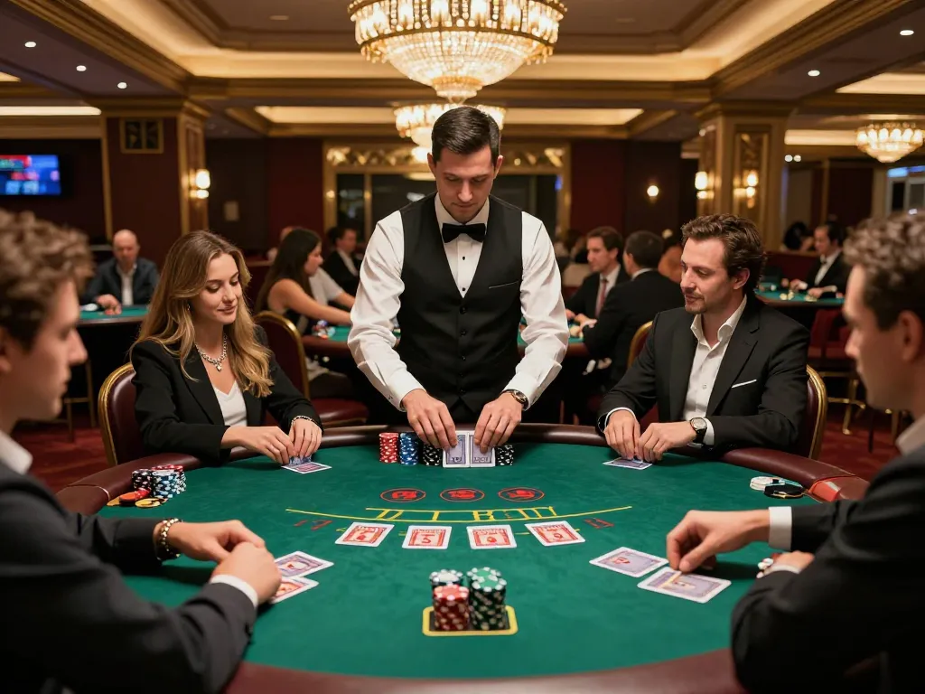 Engaged players enjoying a strategic game of Blackjack B52club in a vibrant casino setting.