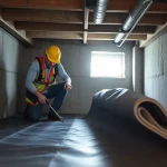 Contractor engaged in Vapor Barrier Installation showcasing essential procedures in a crawl space.