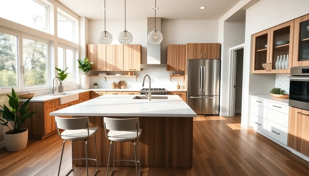 Stunning remodeling of a modern kitchen featuring an elegant island and natural light.