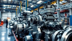 Engineers collaborating on industrial hydraulics solutions in a high-tech workshop setting.