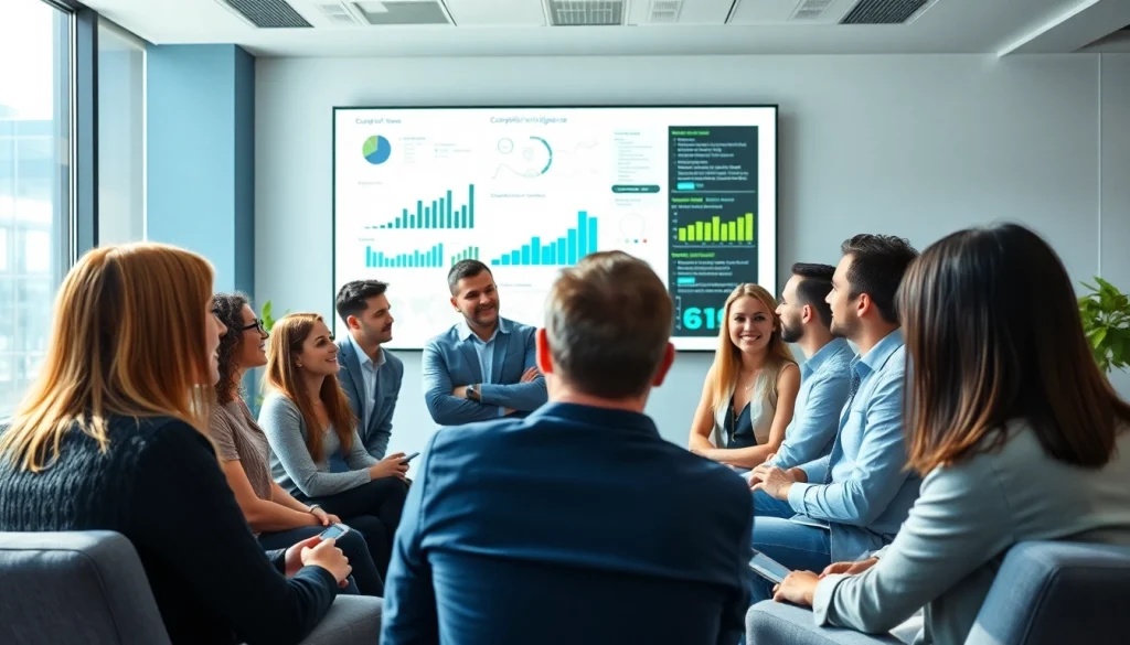 Engaging competitive intelligence faqs session with diverse team discussing strategies.