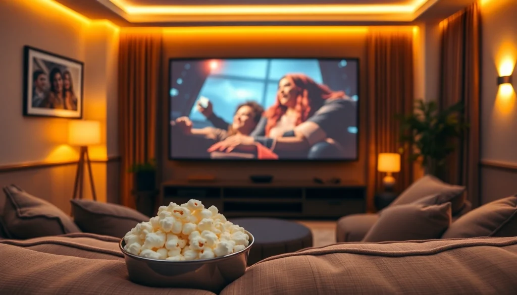 ดูหนังออนไลน์ บนโซฟาสบาย ๆ ในห้องนั่งเล่นที่อบอุ่น