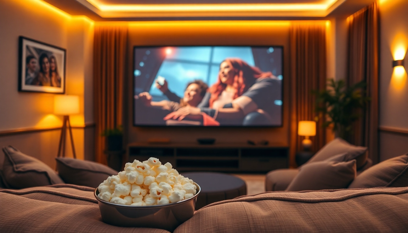 ดูหนังออนไลน์ บนโซฟาสบาย ๆ ในห้องนั่งเล่นที่อบอุ่น