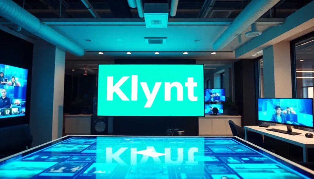 Klynt interactive digital workspace showcasing innovative media tools and vibrant displays.