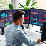 Analyze SEO Rank Tracker metrics with professional analyst in detail-oriented workspace.