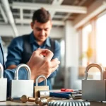 Commercial Locksmiths in Ballwin expertly working on high-security locks in a professional office.