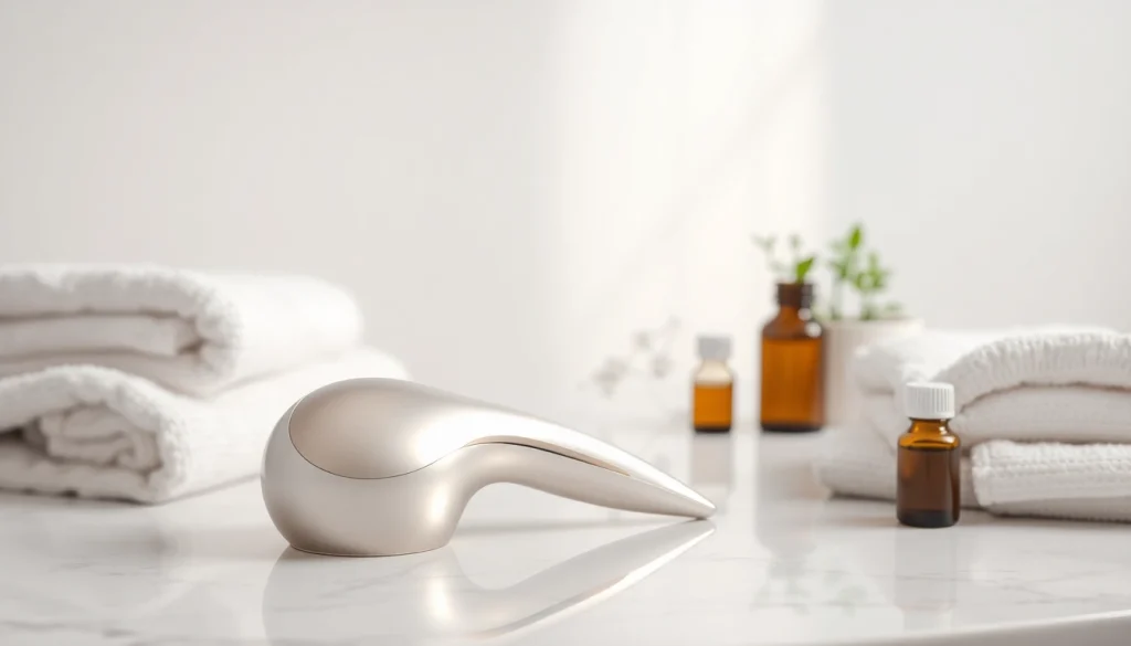 Facial whitening instrument manual featuring a sleek beauty device on a marble countertop for skincare.