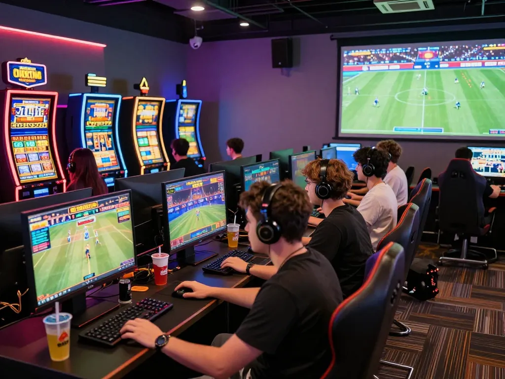 Engaged players enjoying the excitement of online gaming at go88's vibrant gaming lounge.